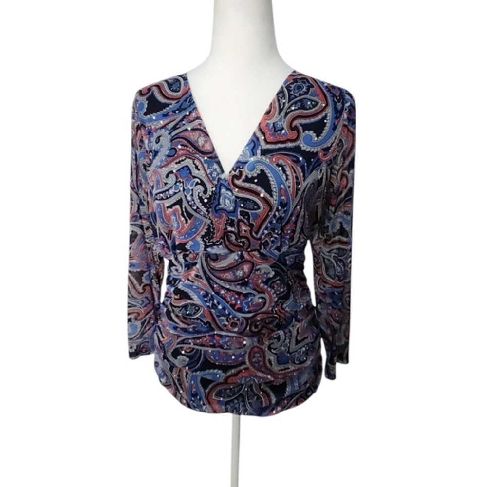 INC International Concepts Rhinestone Long Sleeve‎ Top  Size Large